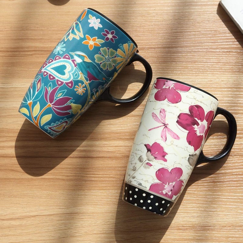 Topadorn 17 oz Tall Ceramic Latte Mug Coffee Cup with Handle Sealed Lid Coffee Mug, Set of 2, Mother's Day Gift - Image 3